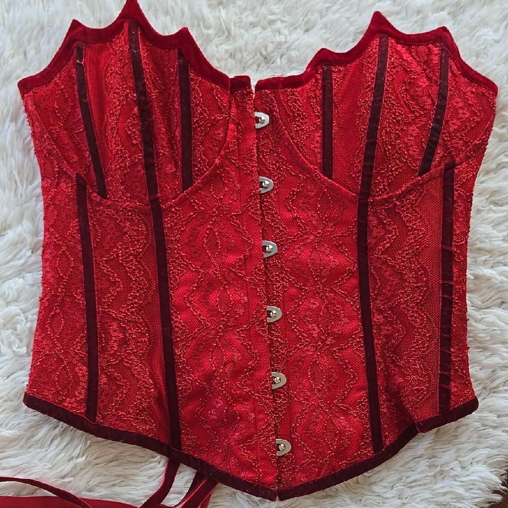 Reversible Red Devil Velvet/Lace Corset Small